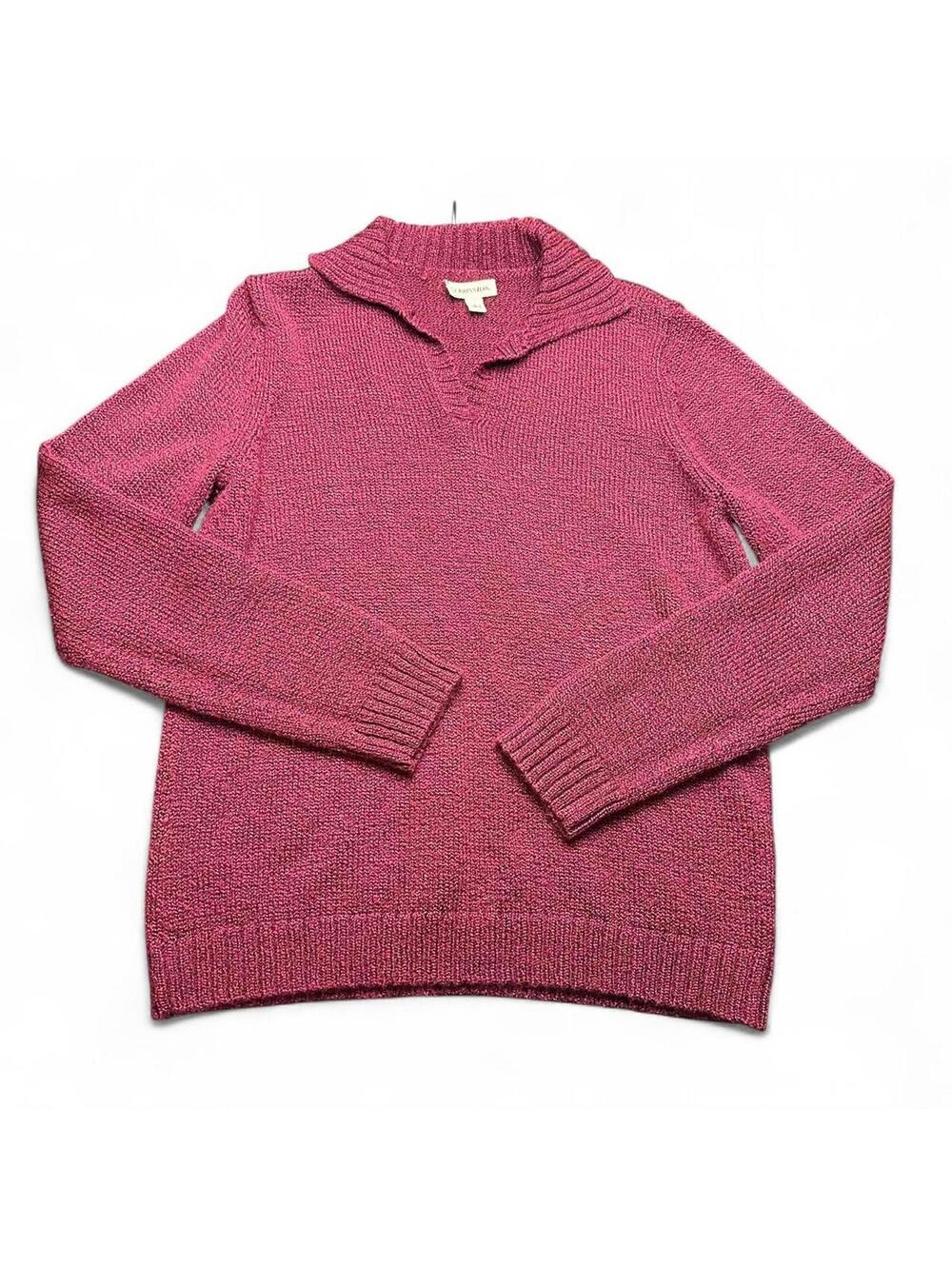 St. John's Bay Women's L Shawl Collar V-Neck Knit Sweater Maroon/Berry